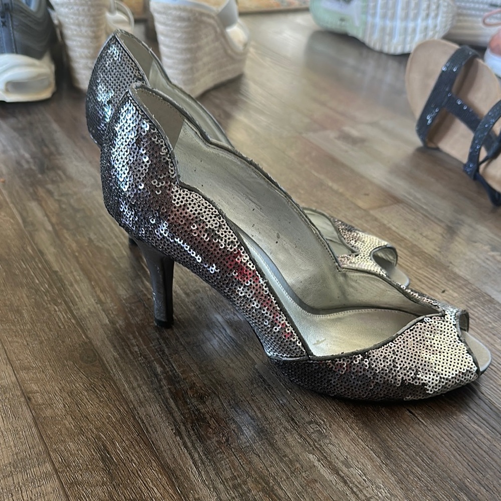 Sequin Peep-Toe Heels